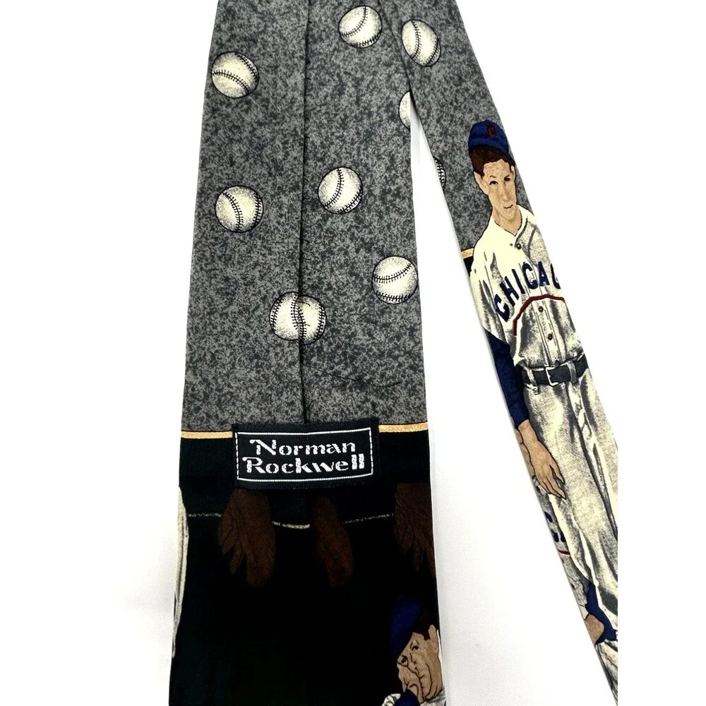 VTG Norman Rockwell Saturday Evening Post 1995 All Silk Chicago Baseball‎ Tie